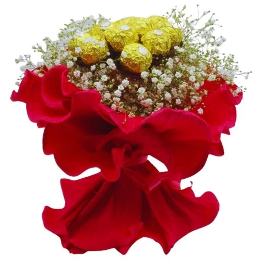 Ramo de flores con rocher rojo